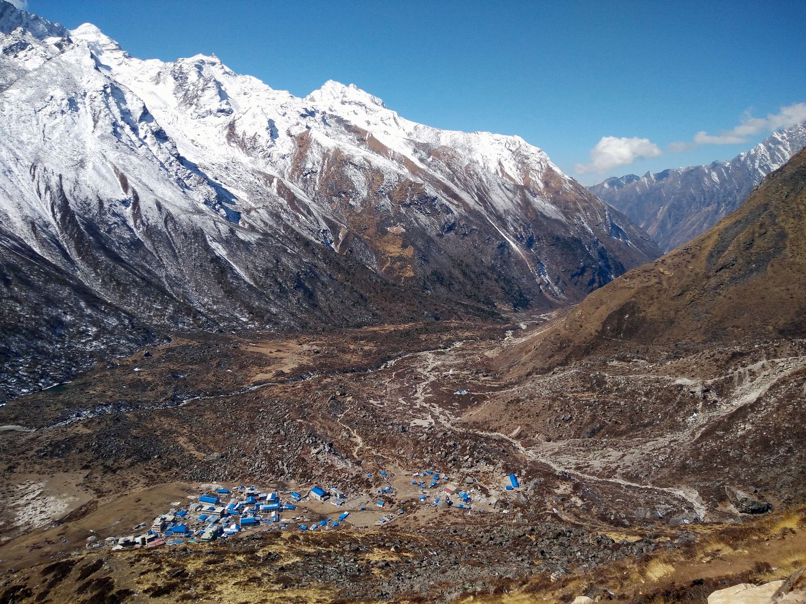 Kyanjin Gompa y la morrena glaciar